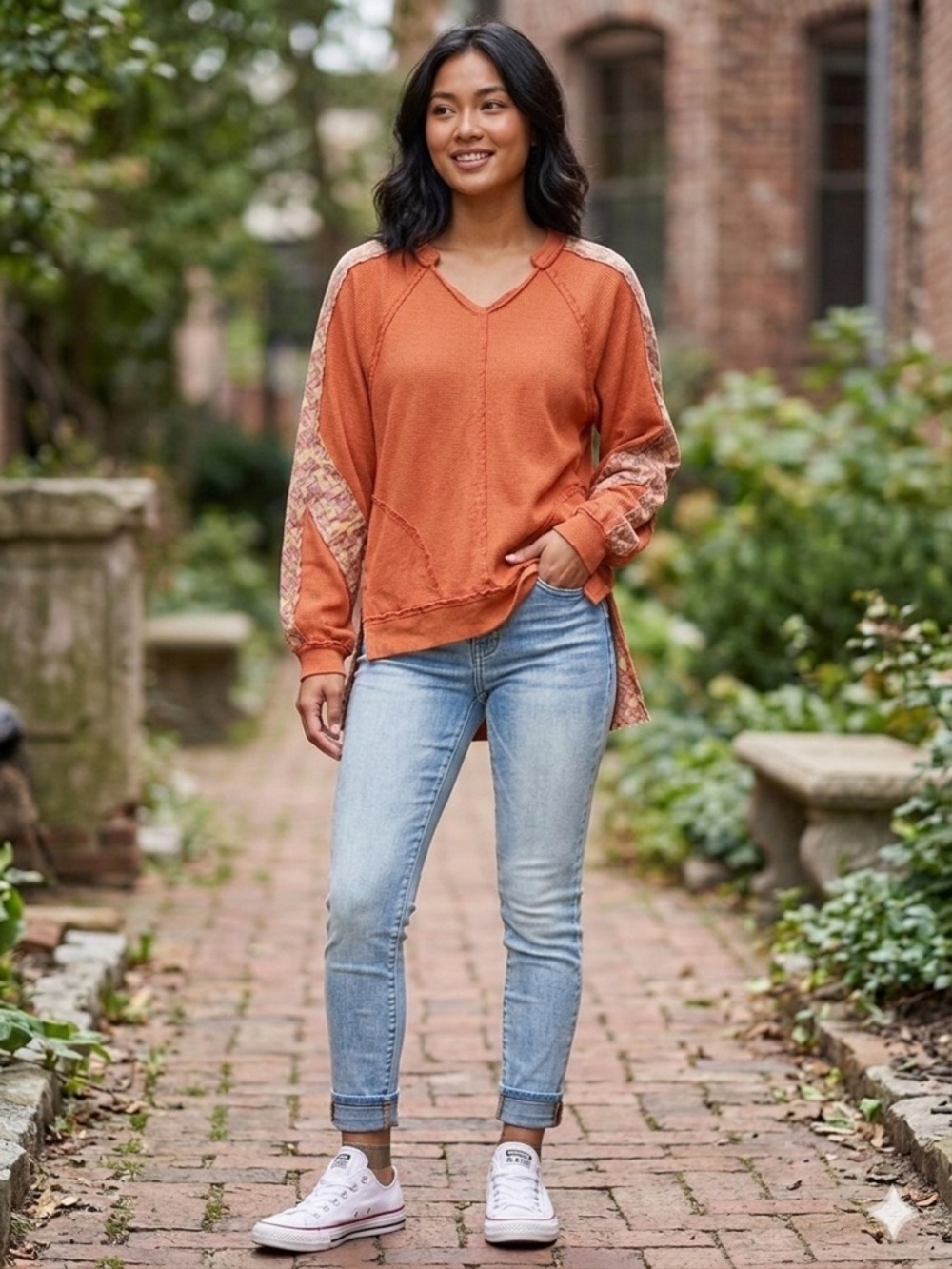 Blue Velvet Patchwork Boho Waffle Knit High-Low Tunic NWT Size Medium